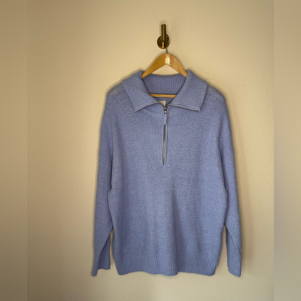 Aerie Light Blue Oversized Quarter Zip Collared Pullover Sweater size Medium